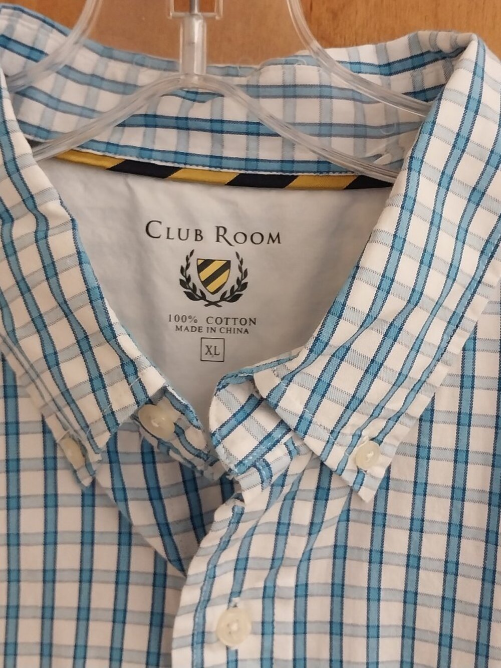 NWT XL CLUB ROOM LONG SLEEVE BUTTON DOWN BLUE & WHITE CHECKED SHIRT
